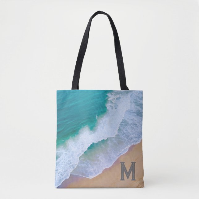 Tote Bag Ozeanwellensurfdesign Monogramm-Geschenk (Vorderseite)