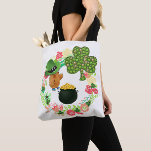 Tote Bag Saint Patrick's Day Teddy Bären Floral