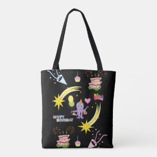 Tote Bag, schwarzer lila Oktopus Alles Gute zum Ge
