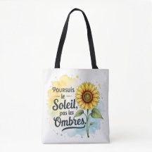 Tote Bag Sonnenblume Inspirierend – Zitat 'Verfolg