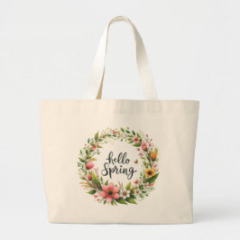 Tote Bag-Spring Floral Wreath Tote Bag Jumbo Stoffbeutel