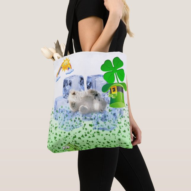 Tote Bag St. Patrick's Day Eisbär (Von Nahem)