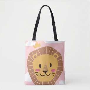Tote Bag Süßer Löwe Krone Rosa Wolken Safari