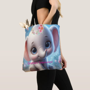 Tote Bag, Süßer Weißer Baby-Elefant Floral