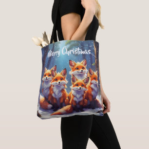 Tote Bag Vorlage Süße Füchse in einem schneebedeck