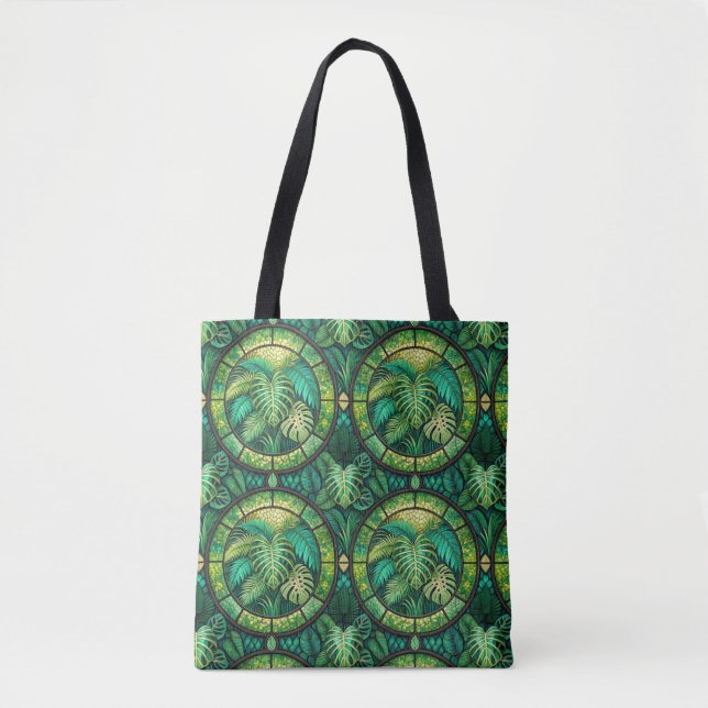Tote bag with a vibrant green mandala design  (Vorderseite)