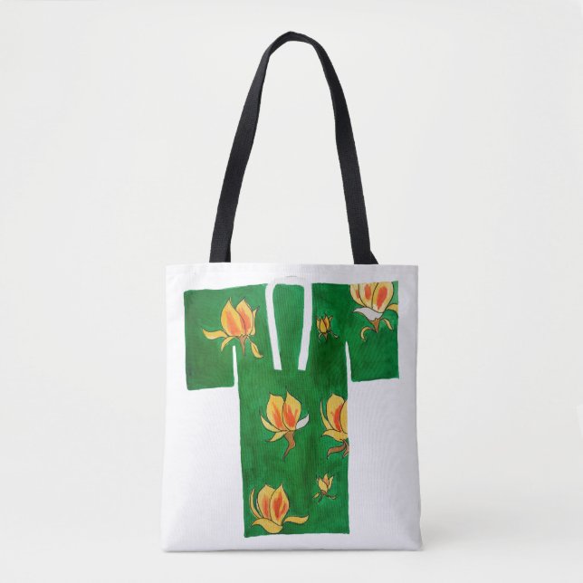 Tote bag with green and yellow nagajuban design (Vorderseite)