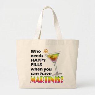 Tote Bags - Martinis vs. Happy Pills Jumbo Stoffbeutel