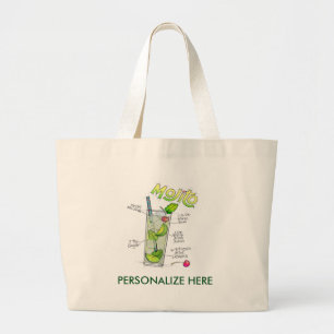 TOTE BAGS - MOJITO RECIPE COCKTAIL ART JUMBO STOFFBEUTEL