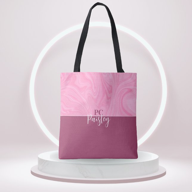 Tote Beutel - Monogramm rosa Marmor Zwei Tone (Von Creator hochgeladen)