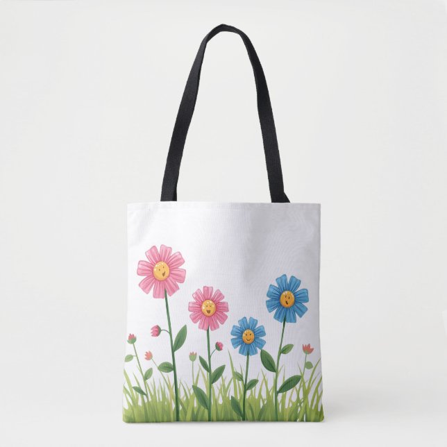 Tote -Flower Design with smiley face (Vorderseite)