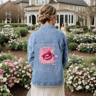 Töte nicht meine Stimmung Pinke Lippen Y2K Coquett Jeansjacke
