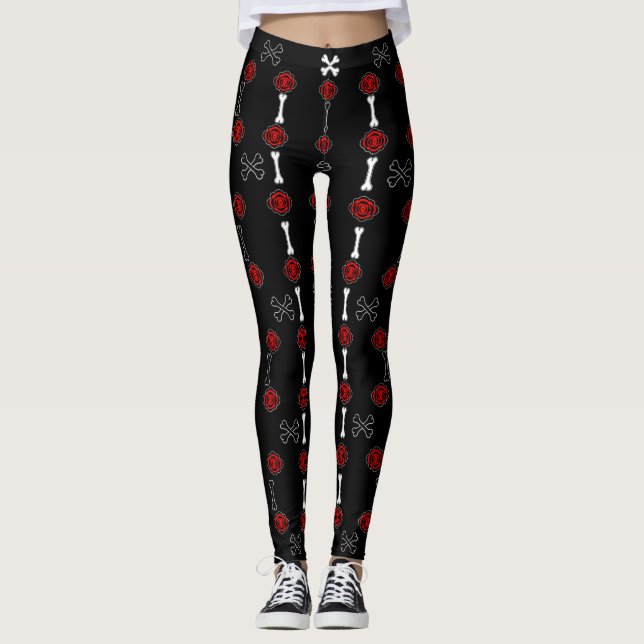Tote Rose (schwarz/rot) Leggings (Vorderseite)