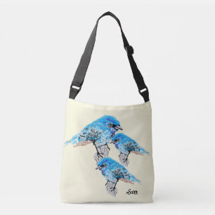Tote Tag : Blaue Vögel Tragetaschen Mit Langen Trägern