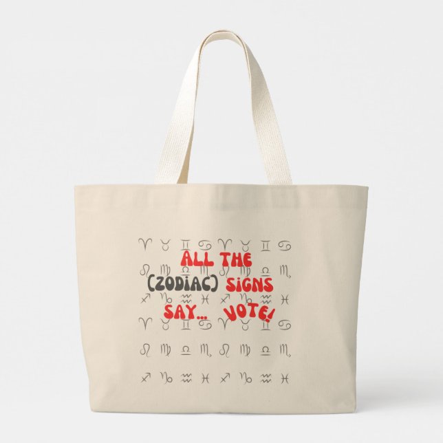 Tote Tasche Beige alle Zeichen stimmen Grafik (Rückseite)