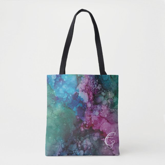 Tote Tasche, "Colorburst Inkblots/Pinks Blues Grün (Vorderseite)
