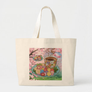 Tote Tasche-Cup und Kaffee mit Blume-Design Jumbo Stoffbeutel