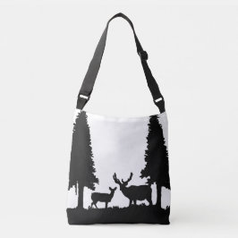 Tote Tasche in Schwarz-Weiß-Hirsch im Walddesign