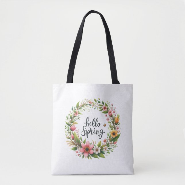 Tote-Tasche mit floralem Frühlingkranz (Vorderseite)