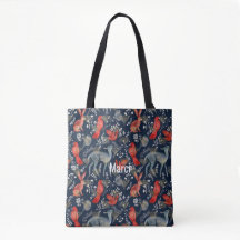 Tote Tasche mit Folk Art Design in Dunkelblau