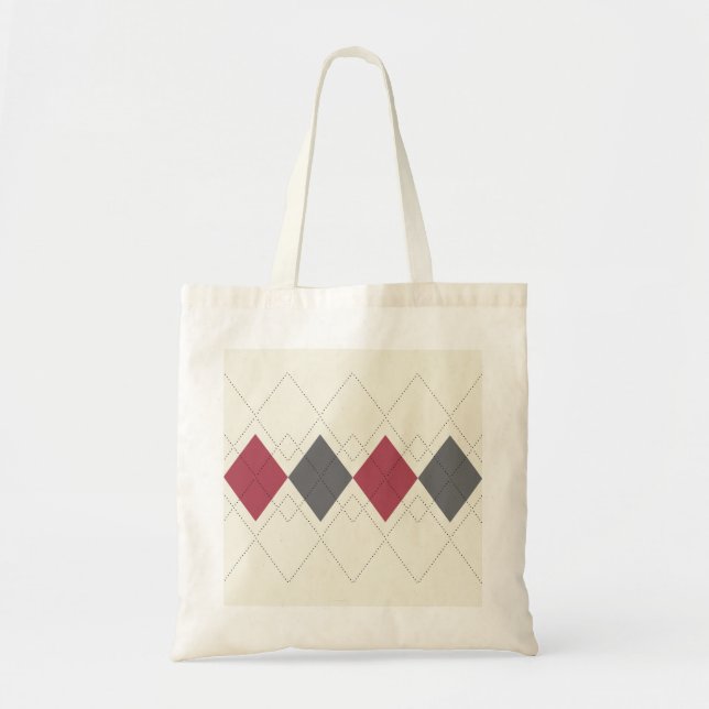 Tote Tasche mit grauer und roter Raute (Vorne)
