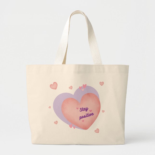 Tote Tasche mit Herzdesign - Bleibe positiv (Vorne)