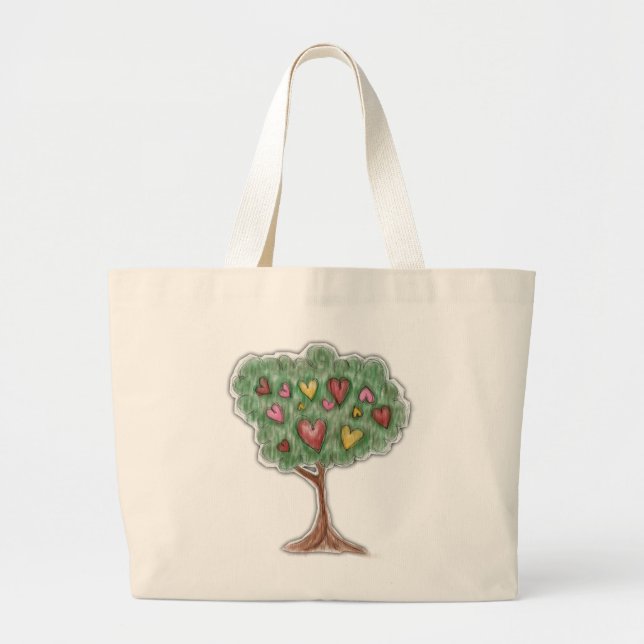 Tote Tasche, Niedlicher, farbenfroher Herzbaum Jumbo Stoffbeutel (Vorne)