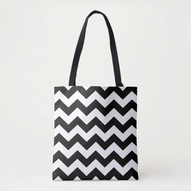 Tote Tasche - Schwarz & Weiß Zigzag (Vorderseite)