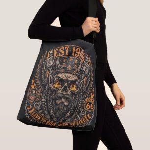 ToteEst 1969 Bärtiger Totenkopf Biker Tragetaschen Mit Langen Trägern