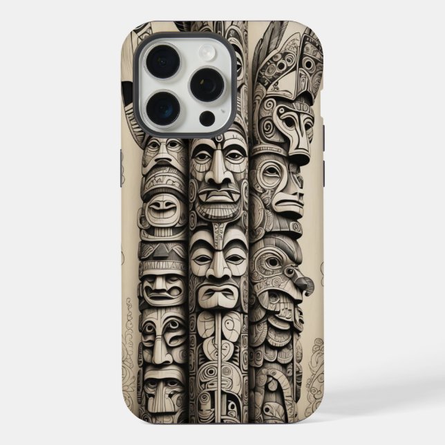 Totem des Telefonknochens Scrimshaw iPhone Hülle (Rückseite)
