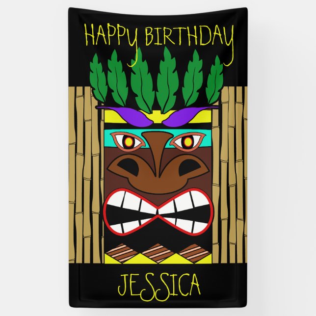 Totem Luau Happy Birthday Banner (Vertikal)