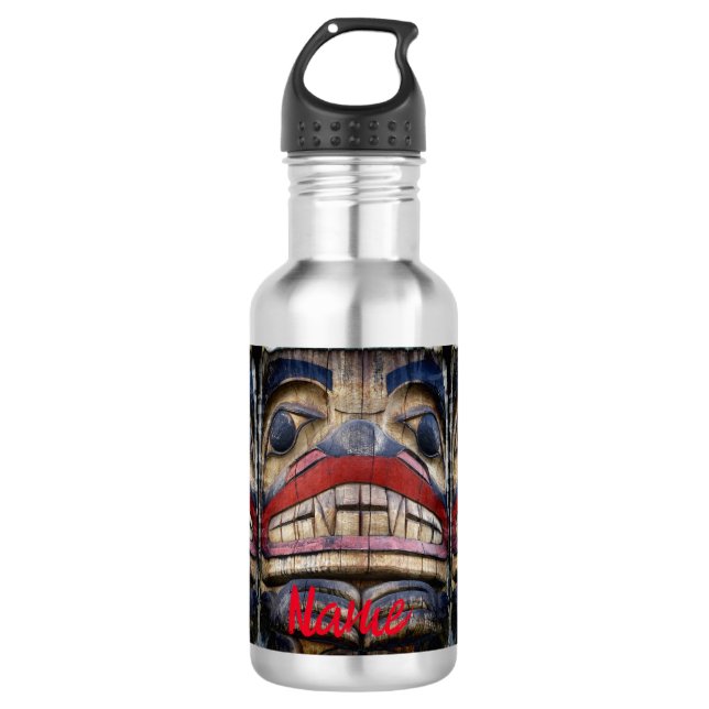 Totem Pole Face Thunder_Cove Edelstahlflasche (Vorderseite)