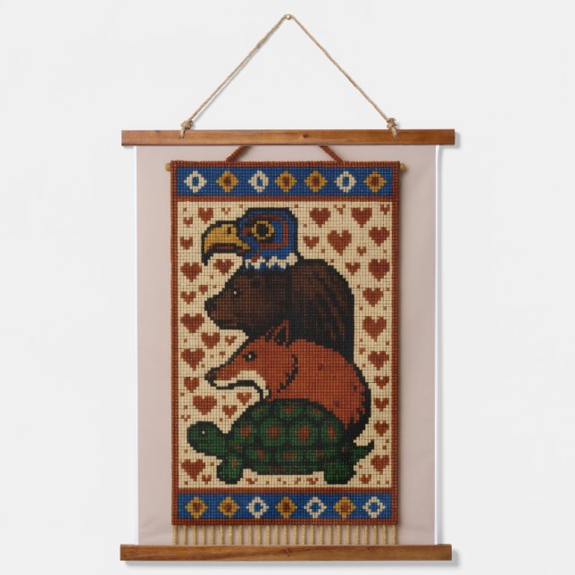 Totem-Tierperlen Wandteppich Mit Holzrahmen (Vorderseite)