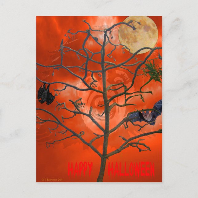 Totenbaum unter einer Orange Beängstigend Sky Post Postkarte (Vorderseite)