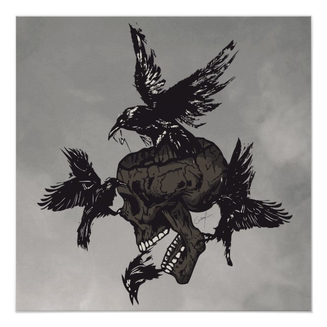 Totenkopf an Krähen Poster (Vorderseite)