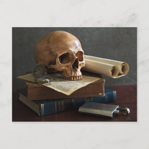 Totenkopf auf Büchern Postkarte