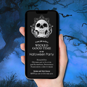 Totenkopf auf schwarzem Halloween Einladung