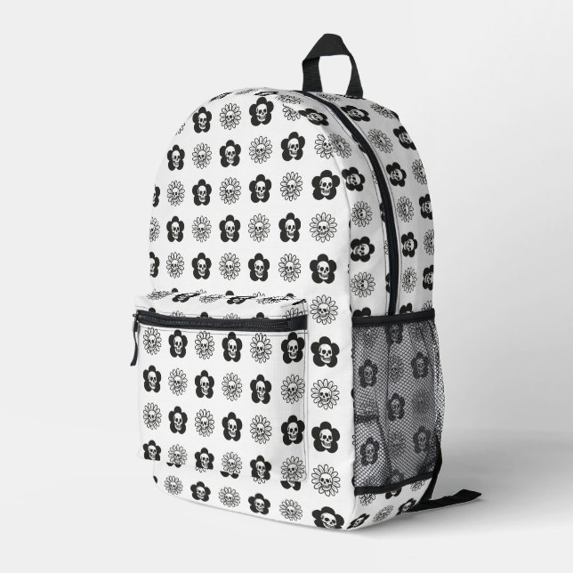 Totenkopf Blumen Bedruckter Rucksack (Rückseitige Ecke Rechts)