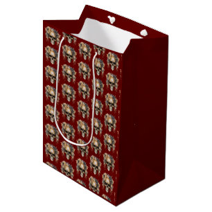 Totenkopf Blumen Bordeaux Muster Halloween Mittlere Geschenktüte