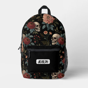 Totenkopf-Blumen-Dunkler-Rucksack Bedruckter Rucksack
