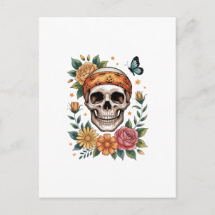 Totenkopf-Blumen-Halloween-Gruselig Postkarte