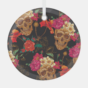 Totenkopf-Blumen: Nahtloser dunkler Hintergrund. Ornament Aus Glas