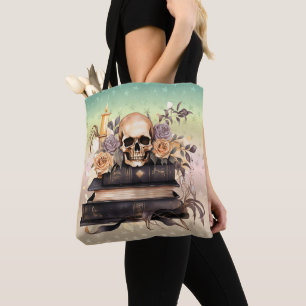 Totenkopf-Bücher Gold- und Graue Rosen Halloween