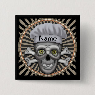 Totenkopf-Chef-Viereck-Spinne Button