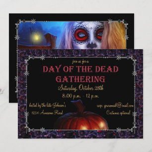 Totenkopf-Dame & Kürbis Dias de los Muertos Einladung