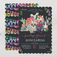 Totenkopf-Day-of-the-Dead-Quinceañera-Einladung