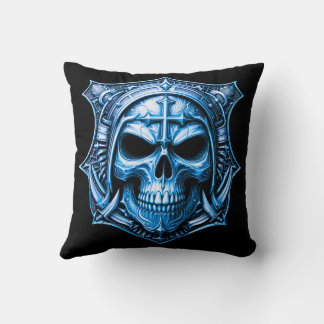 Totenkopf Deathmetal Totenkopf Gold und Blau Kissen