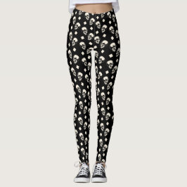 Totenkopf Diamantmuster Schwarz Halloween Leggings