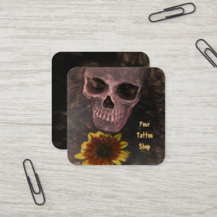Totenkopf Gelbe Sonnenblume Gothic Vintage Sepia S Quadratische Visitenkarte
