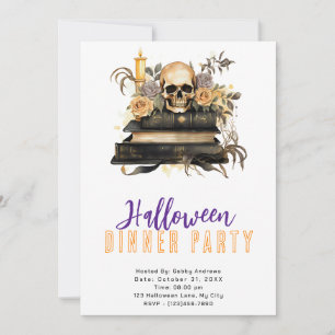 Totenkopf Gold und graue Rosen Halloween-Dinnerpar Einladung